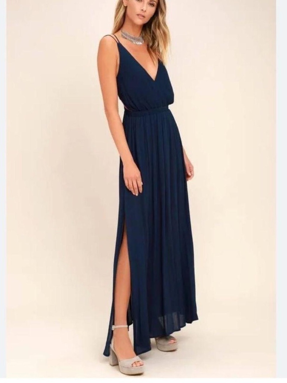 Lulu's Lost in Paradise Navy Blue Stappy Maxi Dress